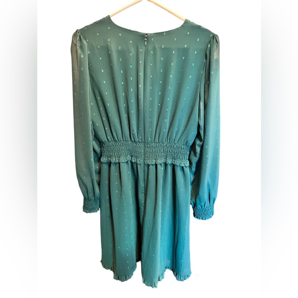 GAL MEETS GLAM! V-Neck Long-Sleeve Smocked Chiffon Fit-and-Flare Dress - Picture 4 of 4